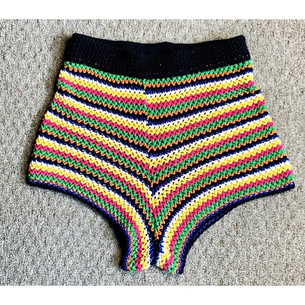 Zara Crochet Shorts Rainbow Open Knit Bathing Suit Cover Women’s Size Medium